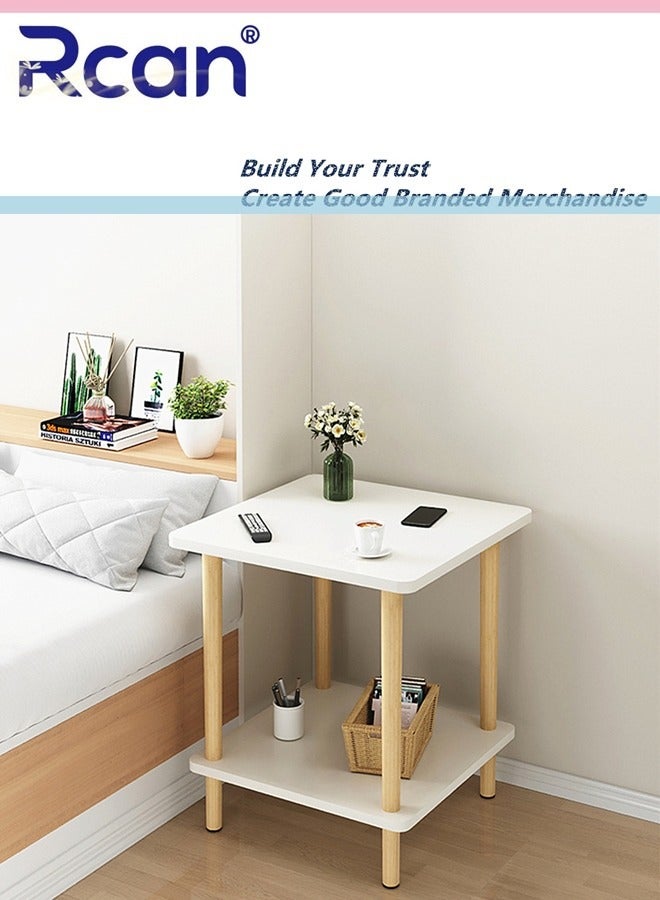 Rcan 2-Tier Nordic Style Large Capacity Storage End Table Small Space Sofa Coffee Table Bedroom Bedside Table with Wooden Legs Suitable for Living Room Bedroom Office Balcony - Image 2