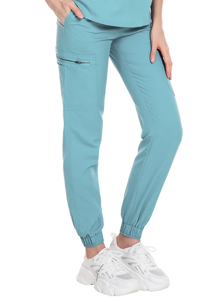 Loquat Medical Uniform Scrubs Pants Unisex Elastic Waist Jogger Pants Workwear Light Blue  - Image 2