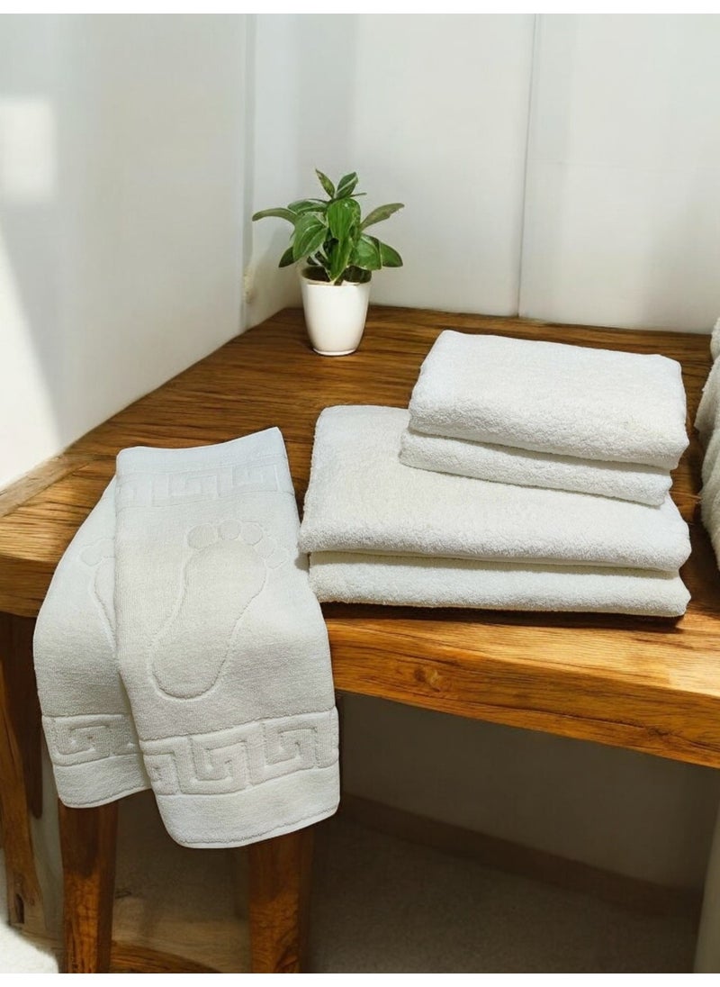 Cnr Garden 6 Piece White Bath Towel Set Foot Towel, Bath Towel, Hair Towel  - Image 1