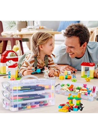 Stackable Plastic Pencil Box with Latching Lids & Handle - Versatile Storage Organizer for Office Supplies, Gel Pens, Markers, Erasers, and Crafts (3 Layers) - view 5
