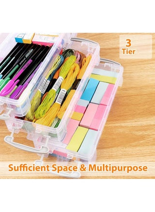 Stackable Plastic Pencil Box with Latching Lids & Handle - Versatile Storage Organizer for Office Supplies, Gel Pens, Markers, Erasers, and Crafts (3 Layers) - view 3