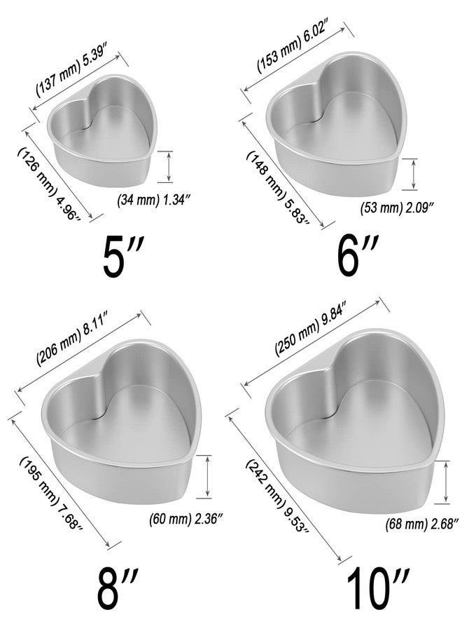 MOUYAT 4 Pack Aluminium Heart Shaped Cake Pans Set, 5, 6, 8, 10 Inch Heart Shaped Cake Tray Tin Baking Mold with Removable Bottom for Baking Quiche, Muffin, Chocolate - Image 2