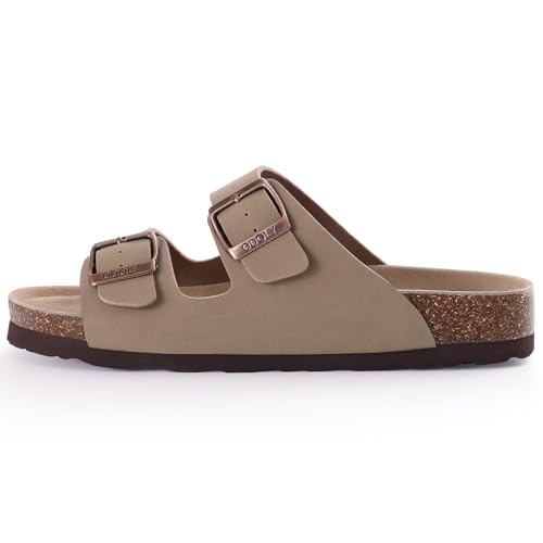 ODOLY Unisex Cork Footbed Slide Sandal, Arch Support Summer Outdoor Sandals with Adjustable Buckle for Women and Men, Taupe 36 (5-6 Women/4-4.5 Men) - Image 3