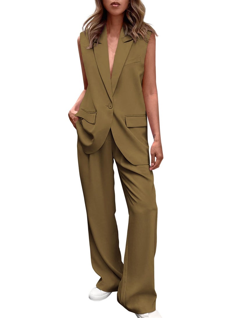 Shougu New Fashion Sleeveless Small Suit Straight Pants Set  - Image 1