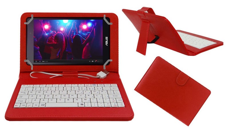 ACM USB Keyboard Case Compatible with ASUS FONEPAD 7 FE170CG Tablet Cover Stand Study Gaming Direct Plug & Play - RED - Image 1