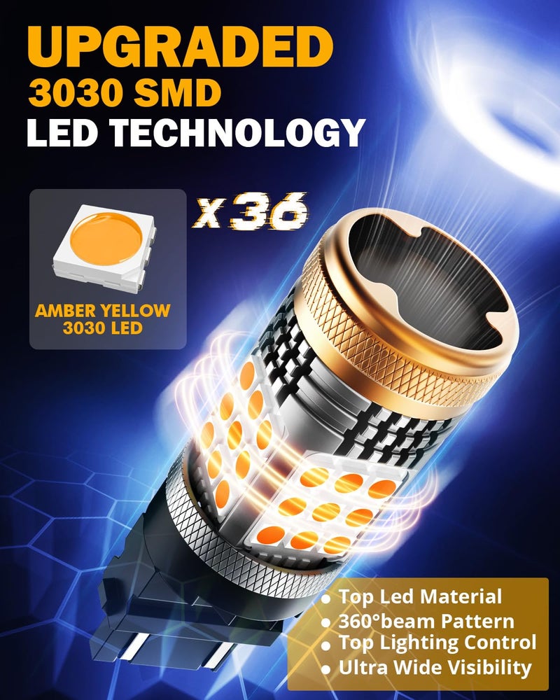 Auxbeam B21 Series 3157 LED Bulbs Amber Yellow Built in Resistor CANBUS Error Free Anti Hyper Flash 3457 4157 Bulb 600% Super Bright Turn Signal Light, Need Resistors for Some Trucks - Image 5