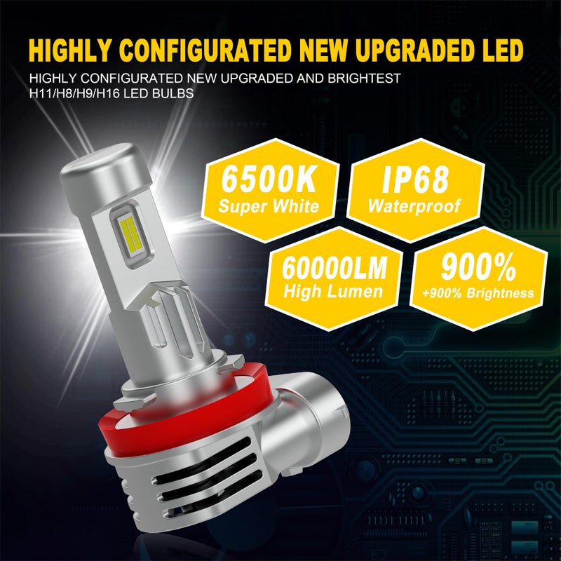 KIMLATAR Latest H11 Light Bulbs,Upgraded 900% Super Bright with Fan Cooling,60000LM Brightness, Real 1:1 Halogen Size,Plug and Play 10-Year Lifespan, H8/H9/H16/ Fog Light Bulbs, Pack of 2 - Image 4
