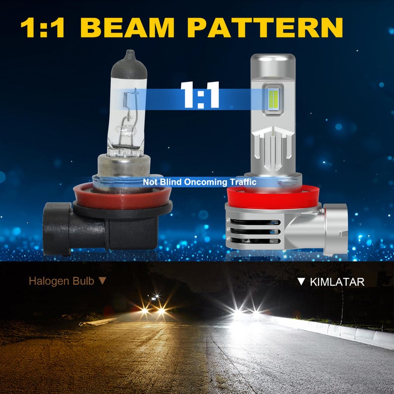 KIMLATAR Latest H11 Light Bulbs,Upgraded 900% Super Bright with Fan Cooling,60000LM Brightness, Real 1:1 Halogen Size,Plug and Play 10-Year Lifespan, H8/H9/H16/ Fog Light Bulbs, Pack of 2 - Image 2