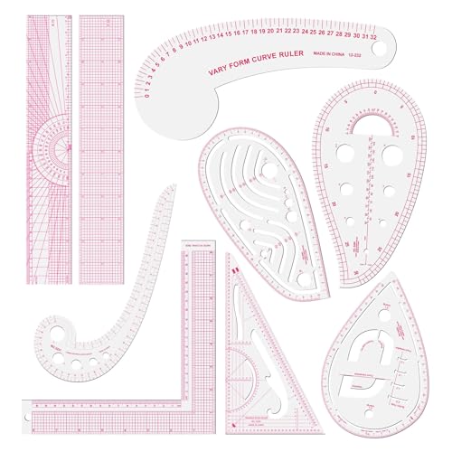 Fashion Clear Metric Sewing Ruler SetFrench Curve Pattern Rulers for Beginners Tailors Designers Quilting Embroidery Cross Stitch Crochet Knitting 9pcs