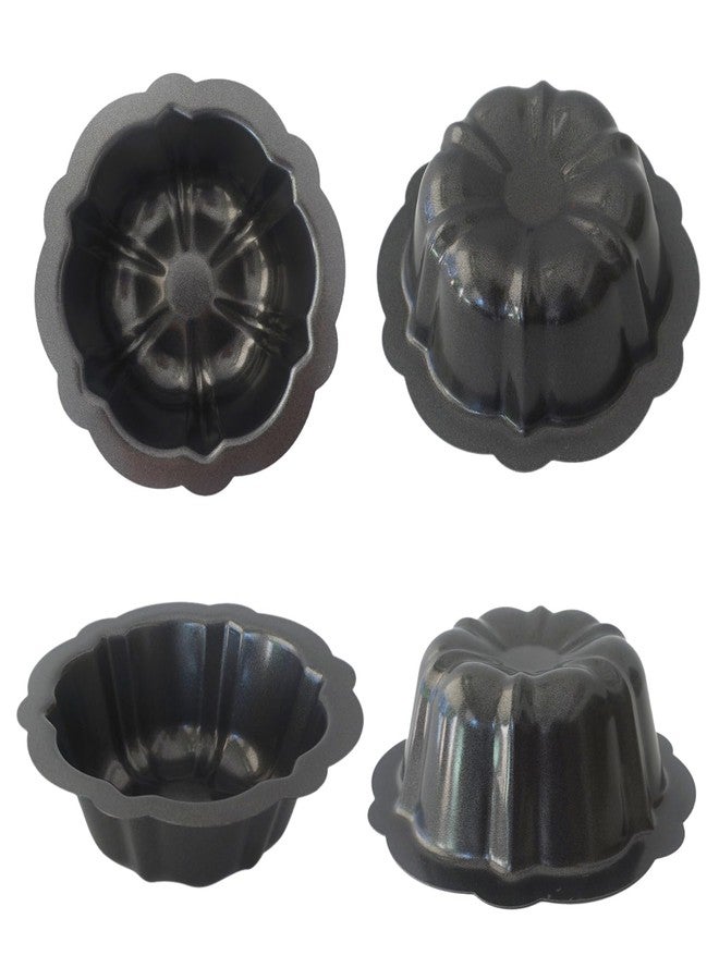 Heluok Mini Buntz Cake Pan 4Inch, Carbon Steel Nonstick Cake Molds, Small Metal Baking Tins Pumpkin Shape for Cakes, Brownies, Cornbread - Set of 4, Black - Image 1