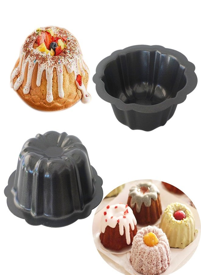 Heluok Mini Buntz Cake Pan 4Inch, Carbon Steel Nonstick Cake Molds, Small Metal Baking Tins Pumpkin Shape for Cakes, Brownies, Cornbread - Set of 4, Black - Image 3