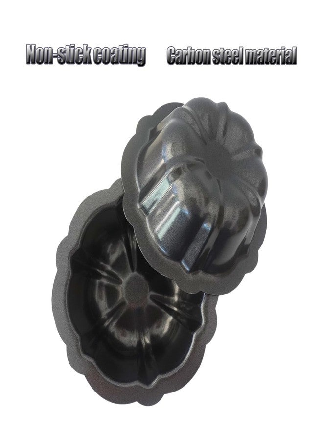 Heluok Mini Buntz Cake Pan 4Inch, Carbon Steel Nonstick Cake Molds, Small Metal Baking Tins Pumpkin Shape for Cakes, Brownies, Cornbread - Set of 4, Black - Image 4