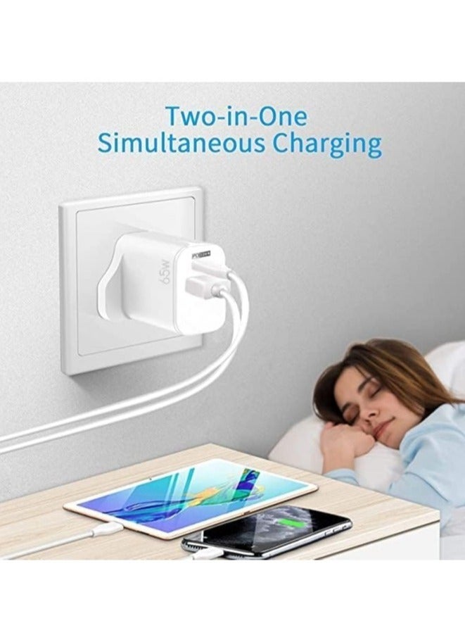ELTRAZONE 65W USB PD3.0 Fast Recharge,Dual Port Type-C QC3.0 Wall Power Plug for iPhone,iPad,AirPods,Galaxy,Pixel and more (65W-A) (C) - Image 4