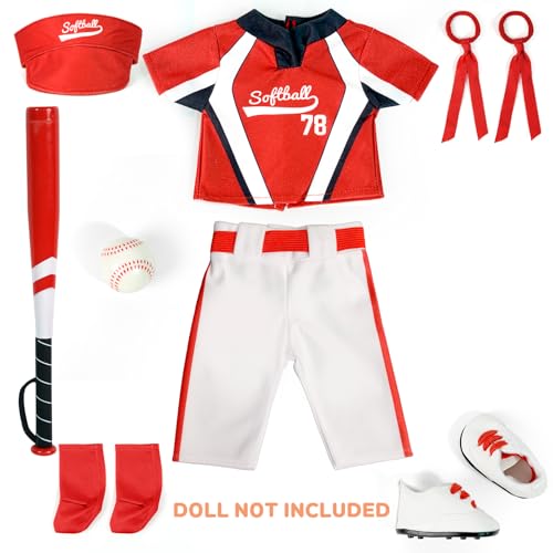 ARTST Softball Uniform Doll Outfit18 inch Doll Clothes and Accessories SetHat Baseball Clothing Bat Shoes Socks Valentines Gifts for GirlsBoys Spring TBall - Image 5