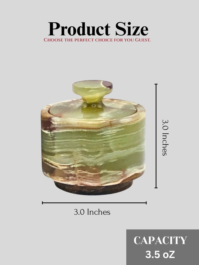 OceanicX Premium Marble Salt Cellar with Lid 2 Pack | 3.5 oz Kitchen Storage Container | Elegant Cooking Salt Box | Spice Jar Keeper for Counter (White Green) - Image 2