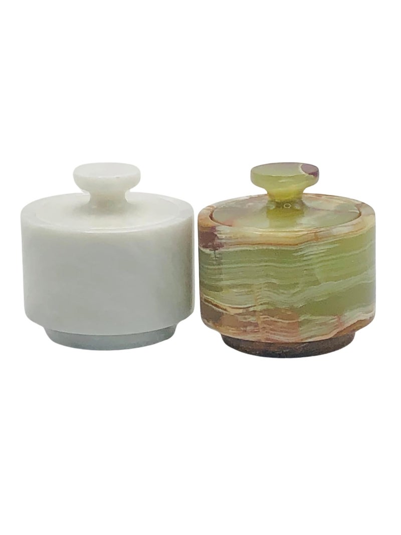 OceanicX Premium Marble Salt Cellar with Lid 2 Pack | 3.5 oz Kitchen Storage Container | Elegant Cooking Salt Box | Spice Jar Keeper for Counter (White Green) - Image 1