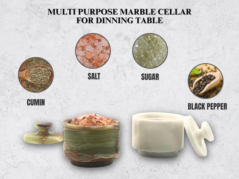 OceanicX Premium Marble Salt Cellar with Lid 2 Pack | 3.5 oz Kitchen Storage Container | Elegant Cooking Salt Box | Spice Jar Keeper for Counter (White Green) - Image 4