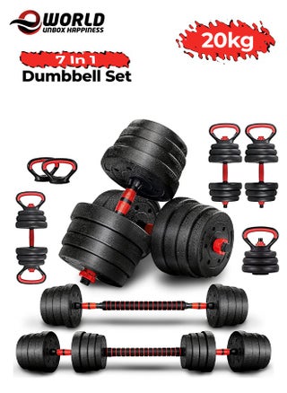 Versatile 7-in-1 Adjustable Dumbbell Set, Transform into Barbell, Kettlebell, and Push-ups, Ideal for Weightlifting and Total-Body Fitness at Home or Office with Free Weights, 20kg - pzsku/Z419E35B037EFE2CD6CC9Z/45/_/1699462053/25fd3681-2c1c-4f40-8b54-833a61a8ac9b