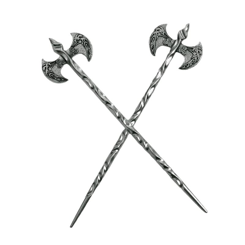 LANGHONG 2PCS Viking Dragon Axe Hair Sticks for Women â€“ Gothic Metal Hair Pins, Vintage Hair Accessories for Halloween, Renaissance Festival, Cosplay & Themed Parties (QHZC) - Image 2