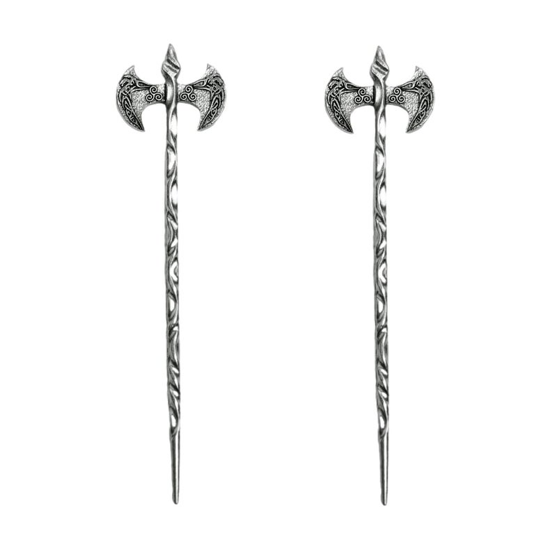 LANGHONG 2PCS Viking Dragon Axe Hair Sticks for Women â€“ Gothic Metal Hair Pins, Vintage Hair Accessories for Halloween, Renaissance Festival, Cosplay & Themed Parties (QHZC) - Image 3