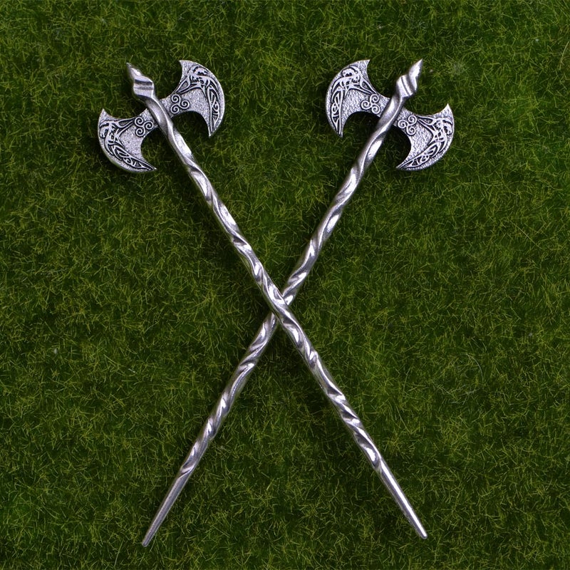 LANGHONG 2PCS Viking Dragon Axe Hair Sticks for Women â€“ Gothic Metal Hair Pins, Vintage Hair Accessories for Halloween, Renaissance Festival, Cosplay & Themed Parties (QHZC) - Image 5