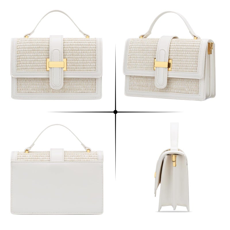 KKXIU Top Handle Straw Purse for Women, Summer Straw Crossbody Bag, Handbag Shoulder Clutch Beach Vacation Bag (A-White) - Image 5