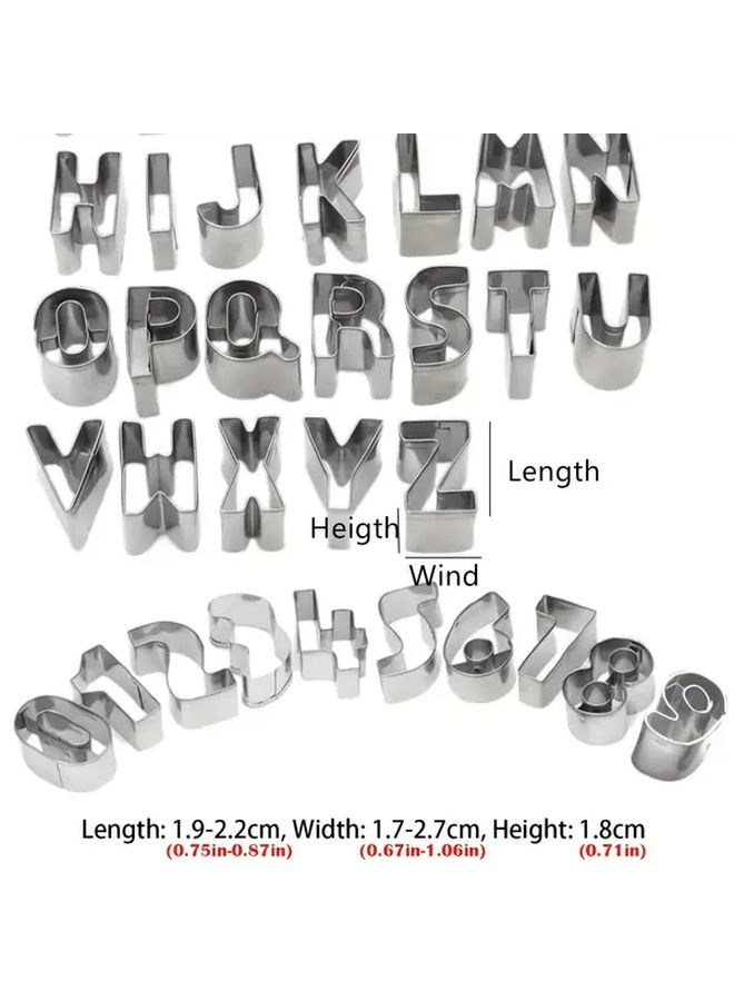 Stainless Steel Letter And Number Baking Mold Set 37 Pieces Silvery DIY Cookie Cake Fondant Mold - Image 3