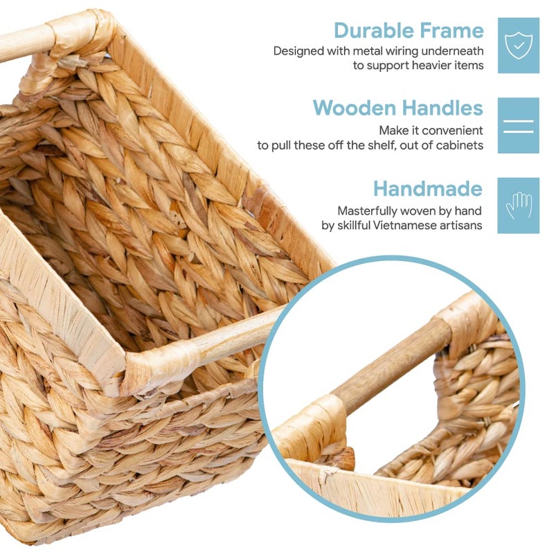 VATIMA Small Wicker Baskets For Organizing Bathroom  Hyacinth Baskets For Storage  Wicker Storage Basket With Wooden Handle  Decorative Wicker Small Basket 10 X 7.5 X 6.3 Inches - 3 Pack - Image 3