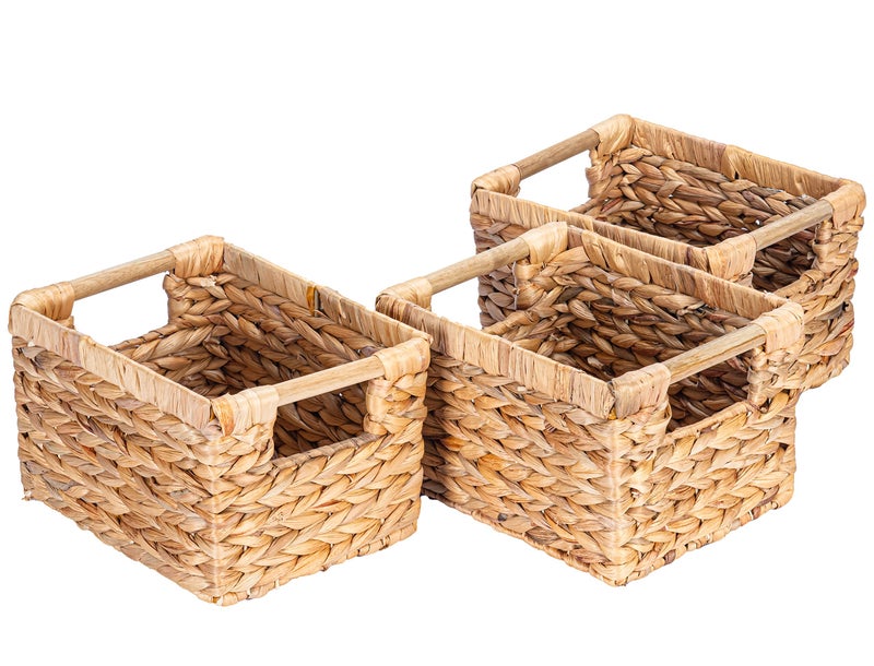 VATIMA Small Wicker Baskets For Organizing Bathroom  Hyacinth Baskets For Storage  Wicker Storage Basket With Wooden Handle  Decorative Wicker Small Basket 10 X 7.5 X 6.3 Inches - 3 Pack - Image 1