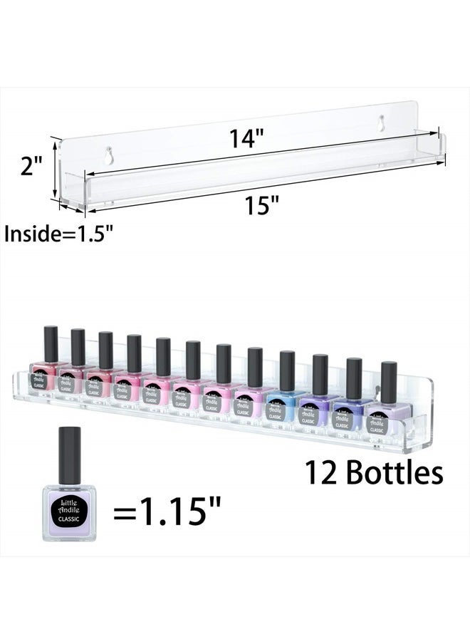 FEMELI - Nail Polish Wall Rack 6 Shelves, 15 Inch Clear Acrylic Nail Polish Organizer for 66-90 Bottles, Multi-Purpose Acrylic Floating Shelves (15 Inch, Clear) - Image 1