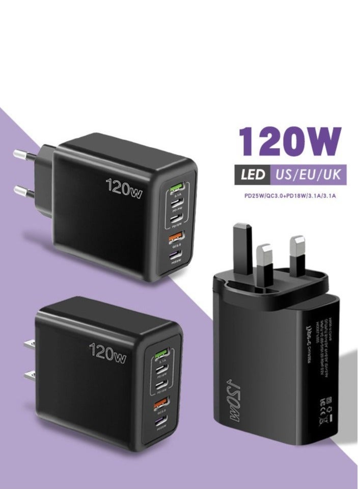 120W PD QC 3.0 Type C Fast Charger Adapter (Black), 5-Port USB A & USB C Compatible with Samsung Galaxy S23/S22, Iphone 15/14/13 Pro Max, MacBook, Ipad, Laptops, OnePlus - Image 2