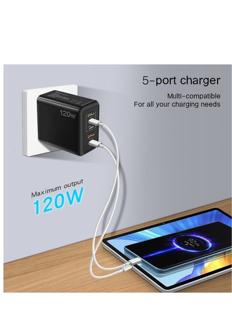 120W PD QC 3.0 Type C Fast Charger Adapter (Black), 5-Port USB A & USB C Compatible with Samsung Galaxy S23/S22, Iphone 15/14/13 Pro Max, MacBook, Ipad, Laptops, OnePlus - Image 4