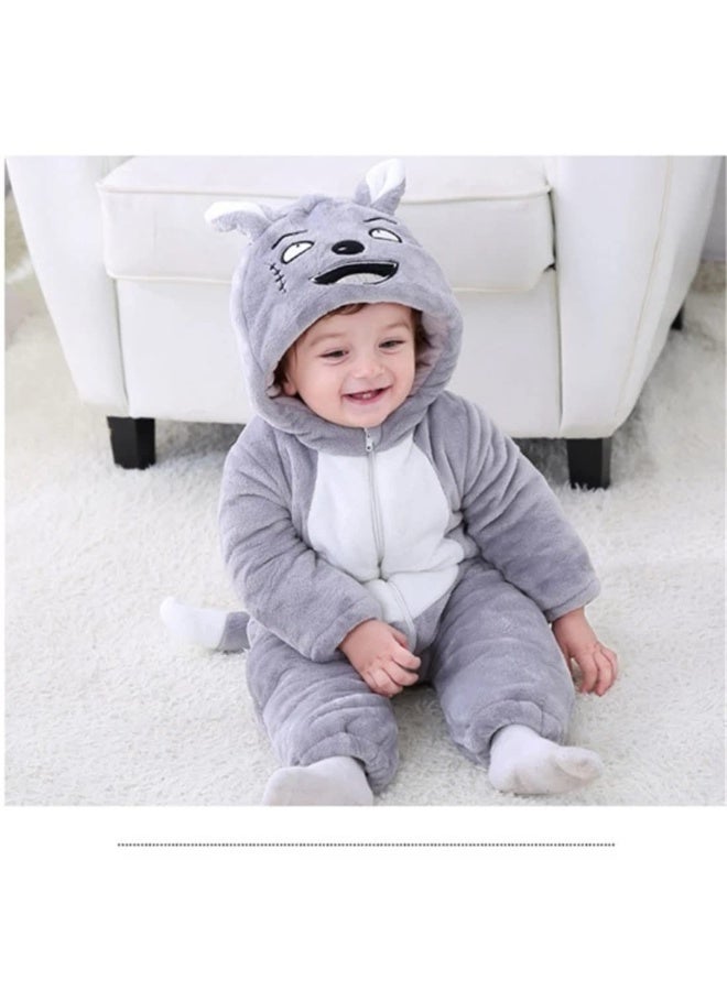 BRANDONN Unisex Baby Flannel Jumpsuit Panda Style Cosplay Clothes Bunting Outfits Snowsuit Hooded Romper Outwear (Grey Scars, 6-9 Months) - Image 1