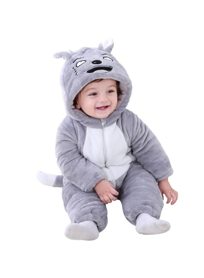 BRANDONN Unisex Baby Flannel Jumpsuit Panda Style Cosplay Clothes Bunting Outfits Snowsuit Hooded Romper Outwear (Grey Scars, 6-9 Months) - Image 3