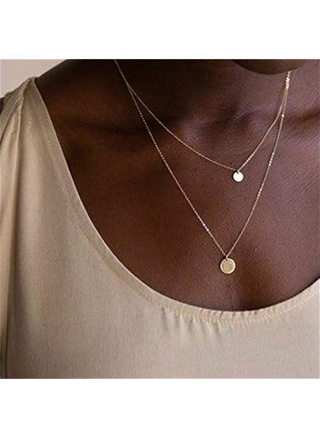 Arabest - Delicate Handmade 14K Gold Plated Y Pendant Layered Choker Necklace Adjustable Multi-layer Bar Disc Necklaces for Women - Image 1
