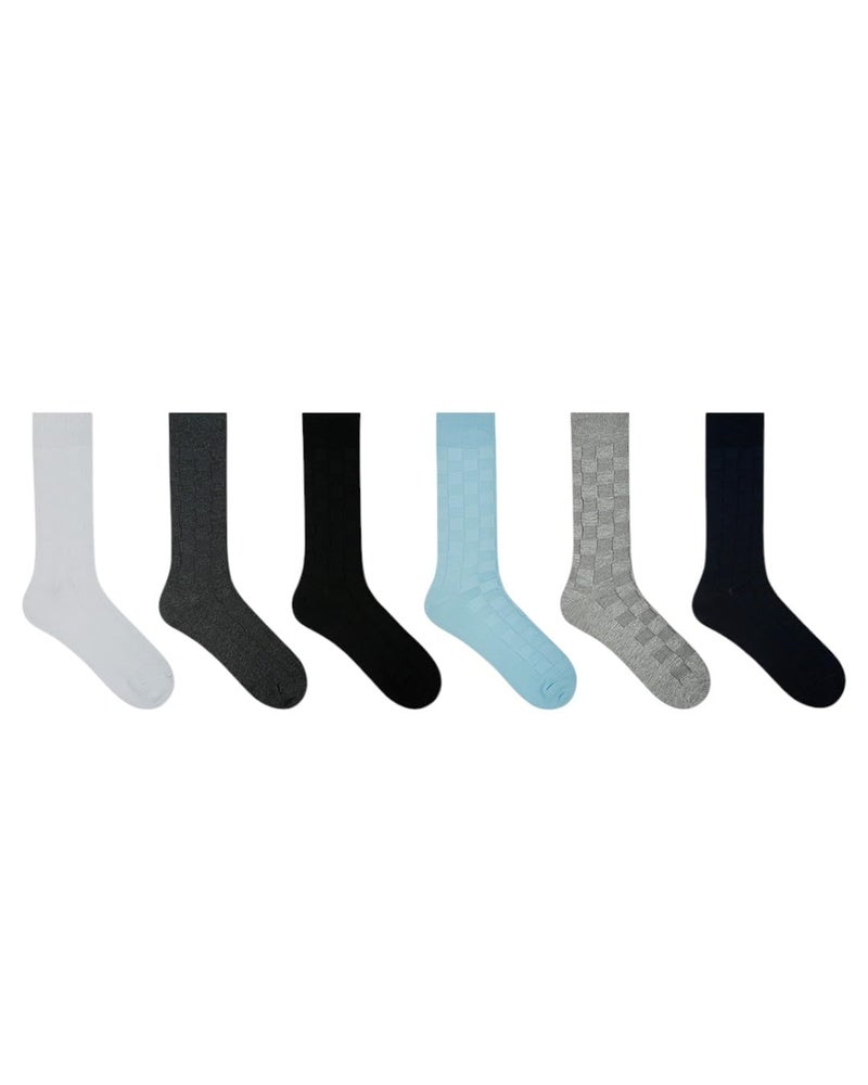 BALENZIA SocksXpress Men’s Motif Cotton Crew Socks | Pack of 6 Pairs | Black, Beige, Blue, Dark Grey, Light Grey, White|Calf-Length Premium Combed Cotton with Comfort Cuff| Everyday Formal Wear - Image 4