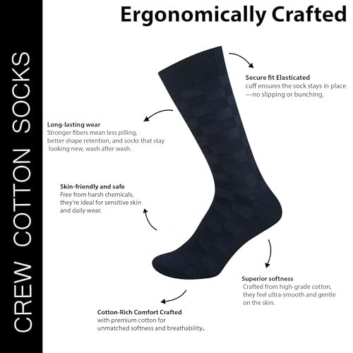 BALENZIA SocksXpress Men’s Motif Cotton Crew Socks | Pack of 6 Pairs | Black, Beige, Blue, Dark Grey, Light Grey, White|Calf-Length Premium Combed Cotton with Comfort Cuff| Everyday Formal Wear - Image 5