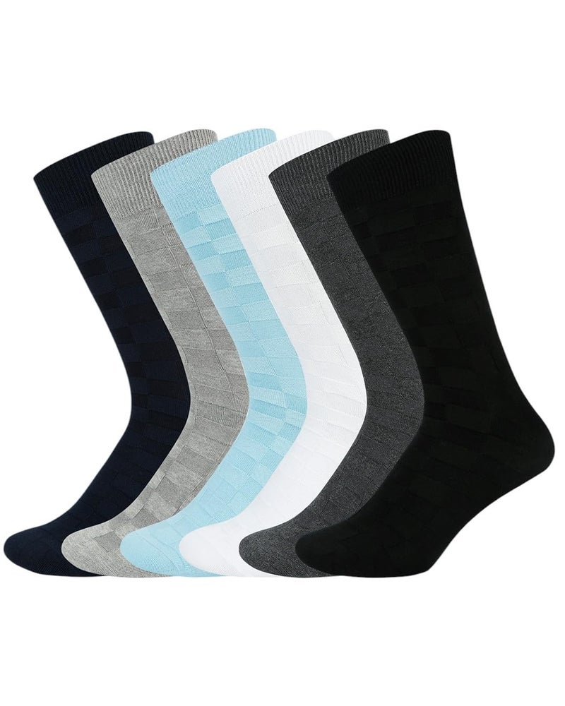 BALENZIA SocksXpress Men’s Motif Cotton Crew Socks | Pack of 6 Pairs | Black, Beige, Blue, Dark Grey, Light Grey, White|Calf-Length Premium Combed Cotton with Comfort Cuff| Everyday Formal Wear - Image 1