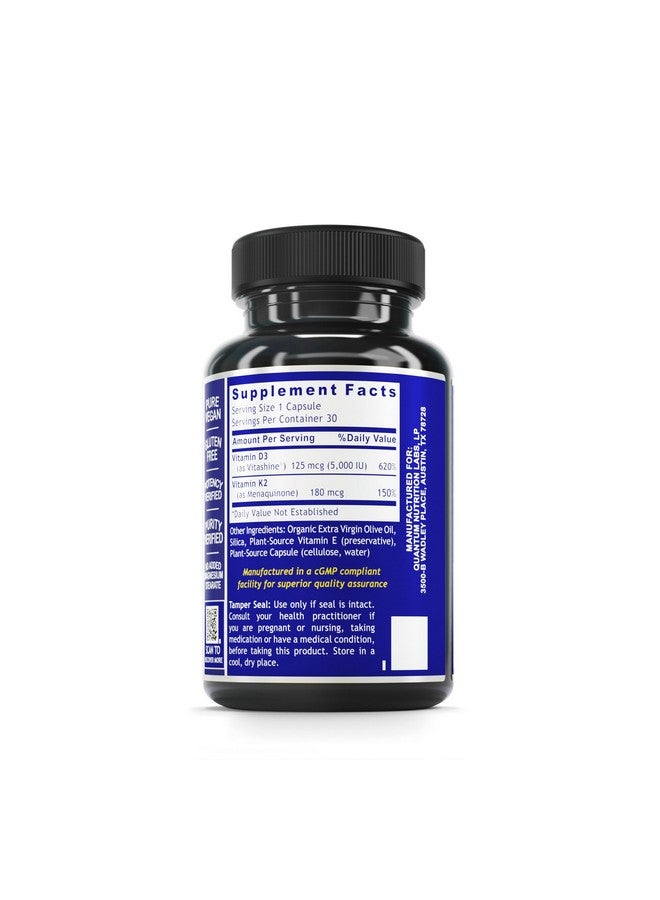 Quantum Nutrition Labs Vitamin D3 and K2 Supplement - Bone & Heart Health Support for Women & Men, 5000 IU, Vegan Vitamins, Allows Calcium Absorption, Gluten-Free - 30 Plant Based Capsules - Image 2