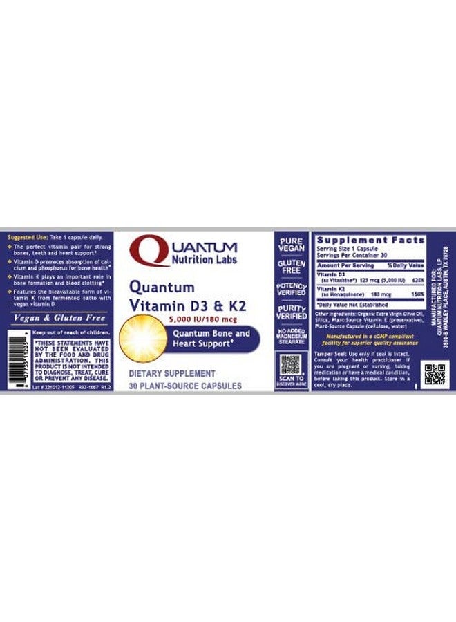 Quantum Nutrition Labs Vitamin D3 and K2 Supplement - Bone & Heart Health Support for Women & Men, 5000 IU, Vegan Vitamins, Allows Calcium Absorption, Gluten-Free - 30 Plant Based Capsules - Image 5