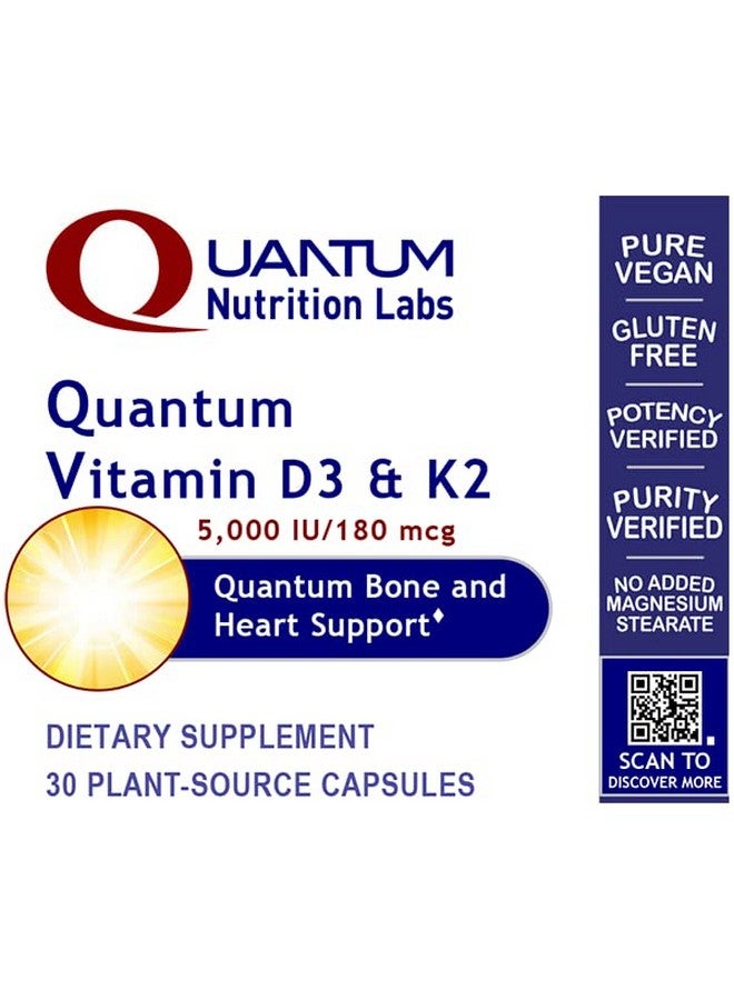 Quantum Nutrition Labs Vitamin D3 and K2 Supplement - Bone & Heart Health Support for Women & Men, 5000 IU, Vegan Vitamins, Allows Calcium Absorption, Gluten-Free - 30 Plant Based Capsules - Image 4