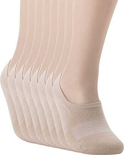 Pro Mountain No Show Socks Women Wide Toe Box For Health Y Heel Forefoot Size S Beige 8 Pack Cotton Cushion Footies Loafer Sneakers US Shoe 6-8 - Image 1