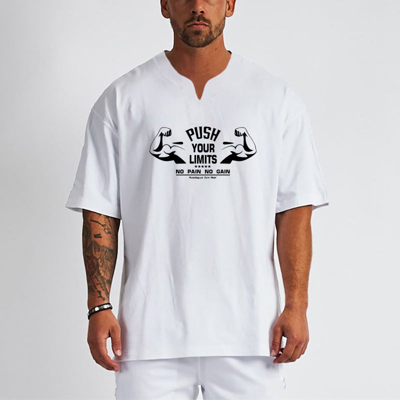 الرجال اللياقة البدنية تي شيرت فضفاض نصف الأكمام الأكمام القصير الصيف صغير V-Neck شخصية الموضة العلامة التجارية القاع قميص العضلات كمال الأجسام تدريب الملابس - Image 2