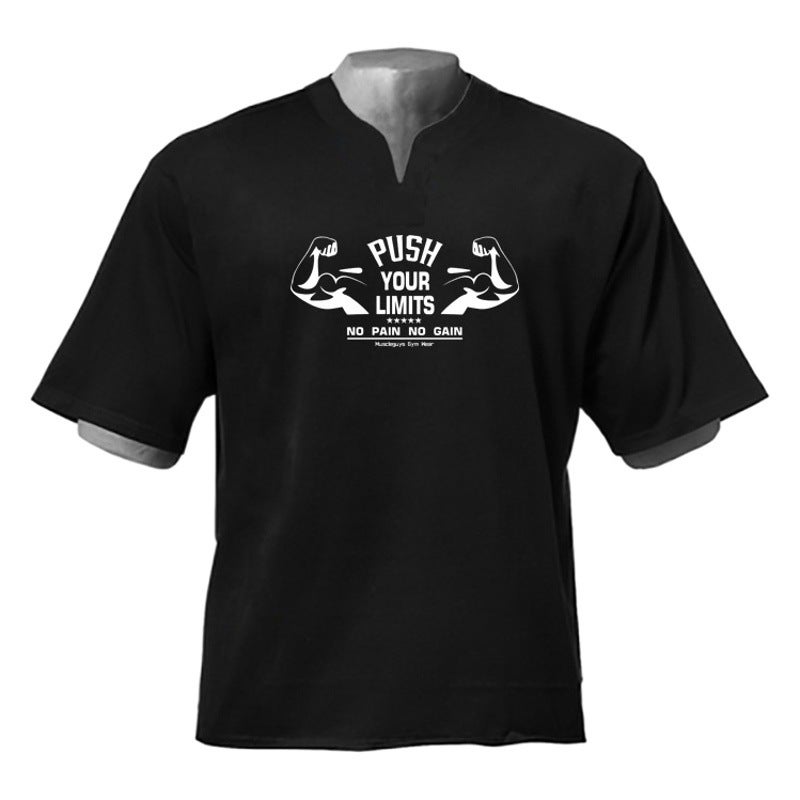 الرجال اللياقة البدنية تي شيرت فضفاض نصف الأكمام الأكمام القصير الصيف صغير V-Neck شخصية الموضة العلامة التجارية القاع قميص العضلات كمال الأجسام تدريب الملابس - Image 1