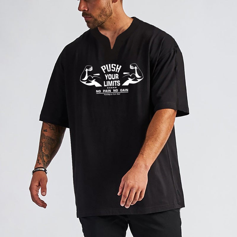الرجال اللياقة البدنية تي شيرت فضفاض نصف الأكمام الأكمام القصير الصيف صغير V-Neck شخصية الموضة العلامة التجارية القاع قميص العضلات كمال الأجسام تدريب الملابس - Image 3