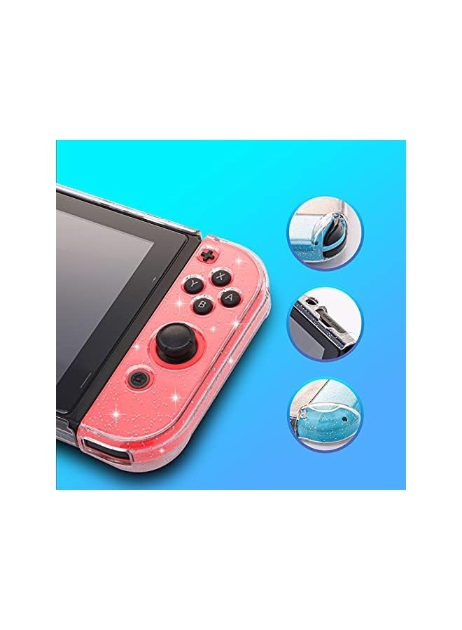 PROMASS Dockable Case for Nintendo Switch, Protective Case for Nintendo Switch with a Tempered Glass Screen Protector and 6 Joy Stick Covers, Fit into The Dock Station - Clear Glitter - Image 4
