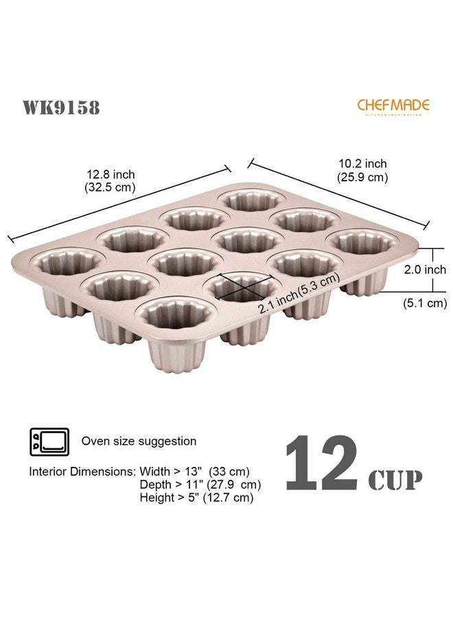 chefmade قالب كعكة كانيل من شيف ميد، 12 تجويف غير لاصق لصنع الكانيل، صينية مافن لصنع الكب كيك للخبز في الفرن (ذهبي شامباني) - Image 2