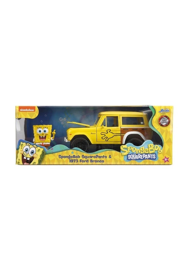 Jada SpongeBob SquarePants and 1973 Ford Bronco Die-Cast Car (1:24, Yellow) - Image 1