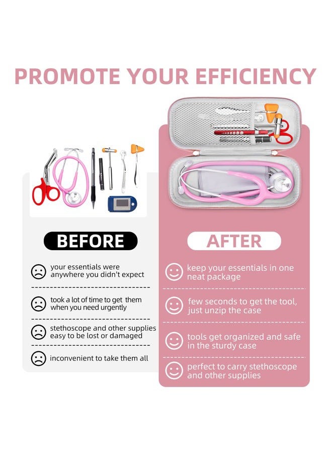 HESPLUS Stethoscope Case for 3M Littmann Classic III, Lightweight II S.E, Cardiology IV Diagnostic, MDF Acoustica Deluxe Stethoscopes, Extra Room for LED Penlight Scissors and Nurse Accessories, Pink - Image 3