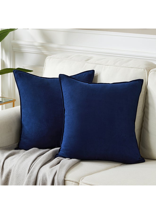Fancy Homi مجموعة من 2 أغطية وسائد زخرفية محايدة للكنبة، السرير والأريكة، ناعمة للغاية ونمط مخملي، تصميم جمالي وحديث - 45x45 سم - أزرق داكن - Image 1